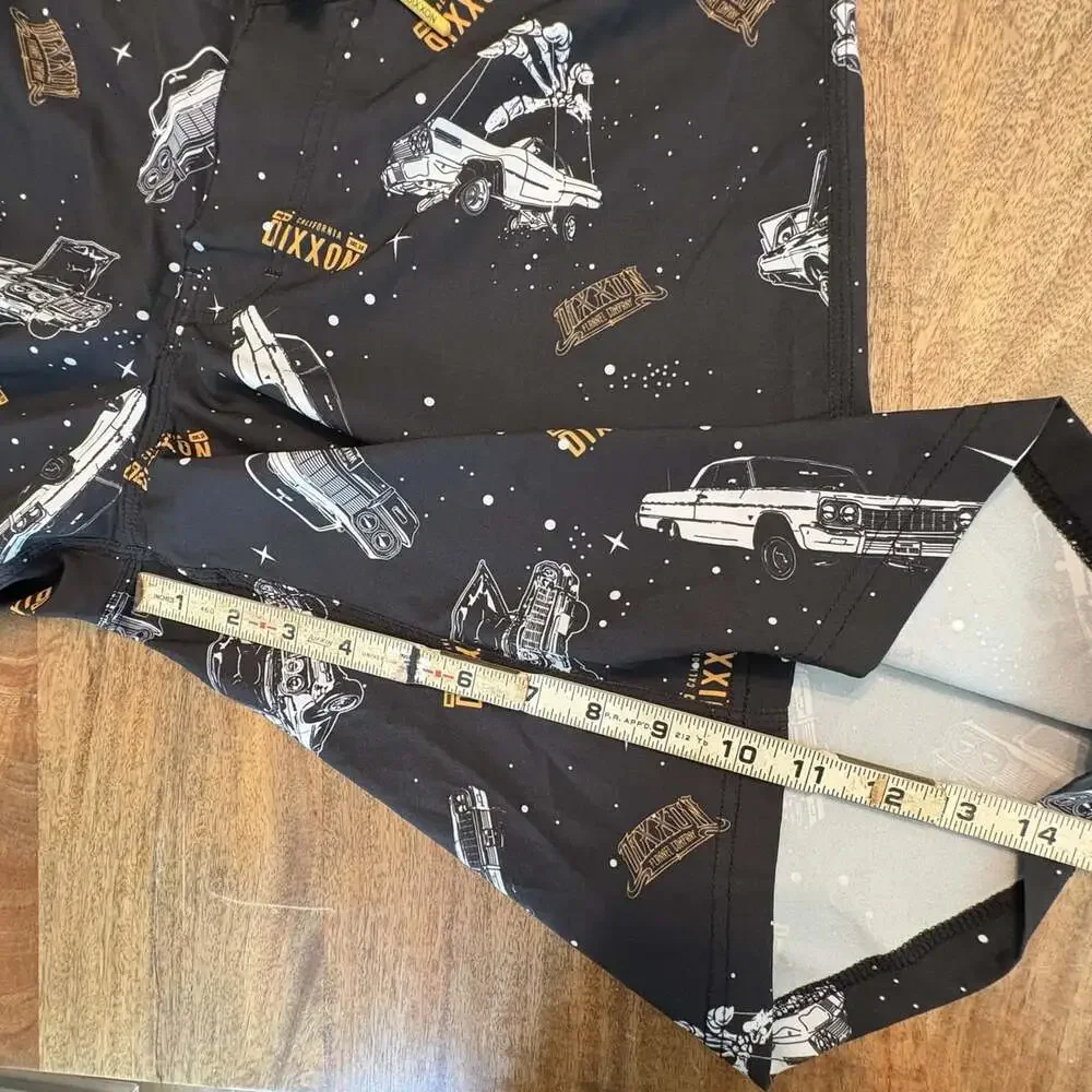Dixxon Shorts Mens 32 Black Space Car Print Boardshorts Swim Trunks Drawstring